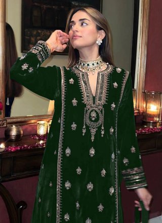 Velvet Salwar Suit with Embroidered Work