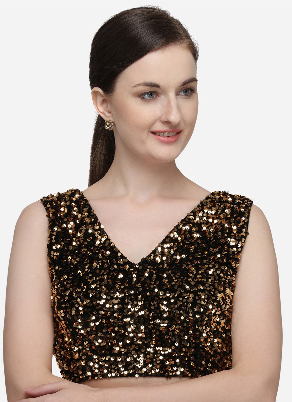 Velvet Sequins Gold Designer Blouse