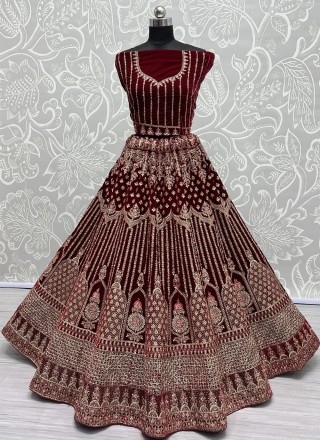Velvet Trendy Lehenga Choli in Red