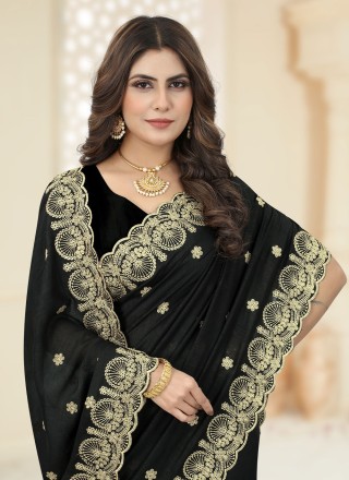 Vichitra Silk Black Trendy Saree