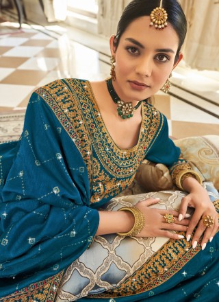 Vichitra Silk Blue Thread Work Pakistani Salwar Suit