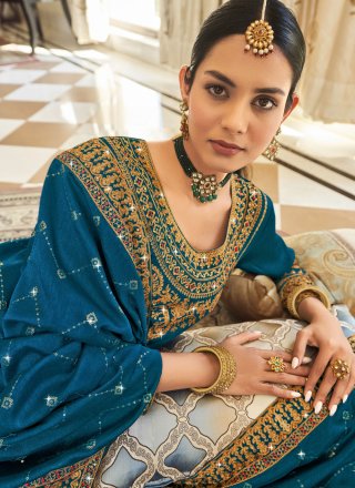 Vichitra Silk Blue Zari Salwar Suit