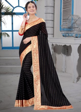 Vichitra Silk Border Black Trendy Saree