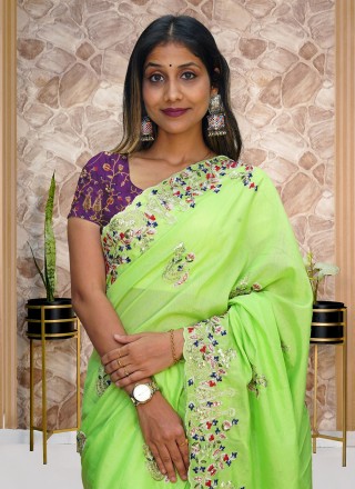 Vichitra Silk Green Contemporary Saree