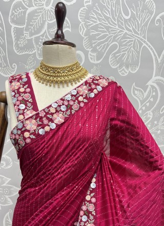 Vichitra Silk Pink Embroidered Trendy Saree