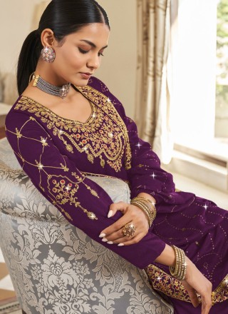 Vichitra Silk Purple Trendy Salwar Suit