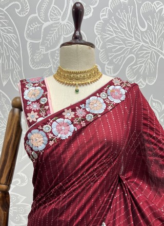 Vichitra Silk Zari Red Contemporary Saree