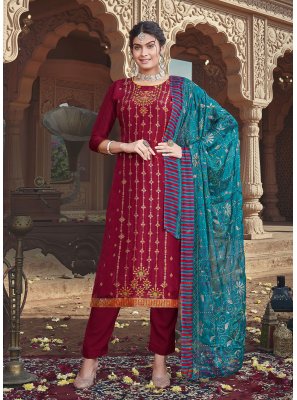 Viscose Lace Red Pant Style Suit