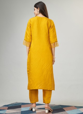 Viscose Mustard Embroidered Trendy Salwar Kameez