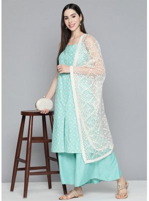 Viscose Palazzo Salwar Kameez in Aqua Blue