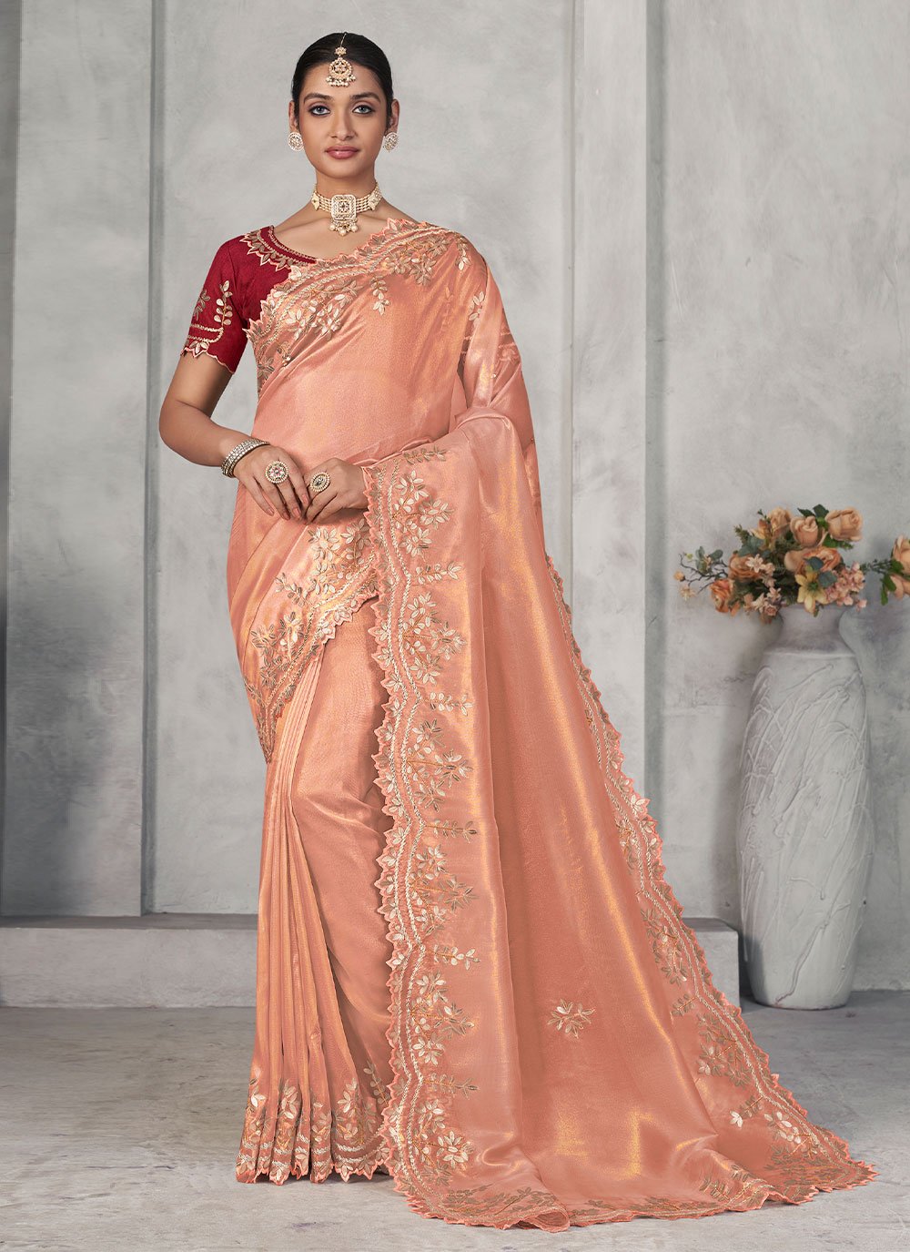 Shop Online Viscose Peach Trendy Saree 254682