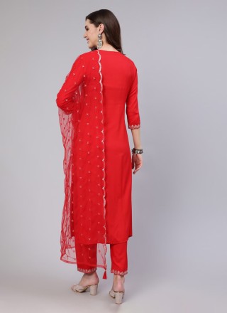 Viscose Readymade Salwar Suit in Red