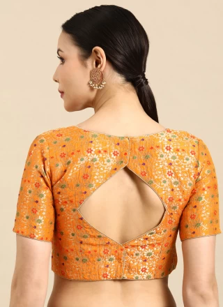 Weaving Banarasi Jacquard Designer Blouse in Orange