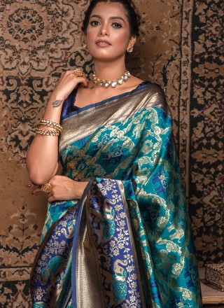 Weaving Banarasi Silk Aqua Blue Saree