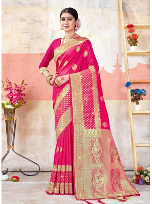 Weaving Banarasi Silk Fuchsia Designer Traditional Saree