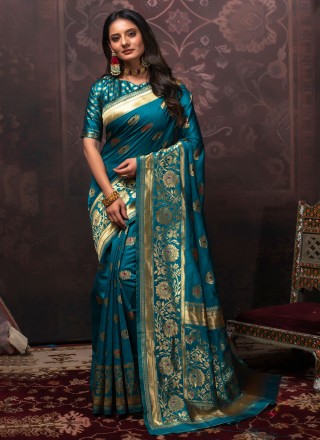 Weaving Blue Silk Classic Saree