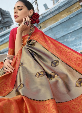 Weaving Brown Silk Saree