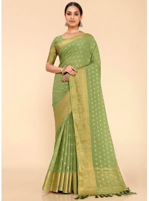 Weaving Georgette Contemporary Saree in Green