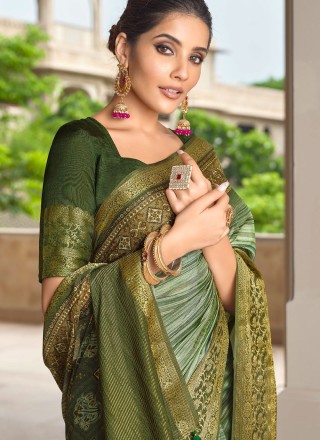Weaving Green Viscose Designer Saree