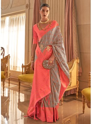 Weaving Grey Designer Saree