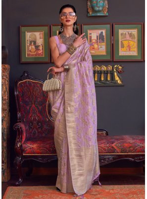 Weaving Handloom silk Lavender Saree