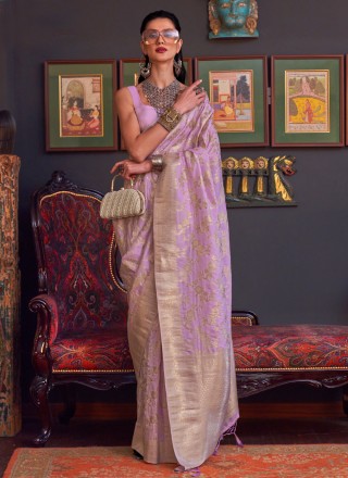 Weaving Handloom silk Lavender Saree