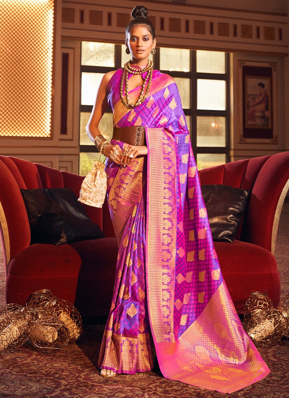 Buy Multi Color Appealing Function Wear Weaving Work Silk Saree Online  161261813415