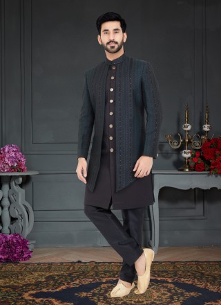 Weaving Jacquard Indo Western in Black and Rama