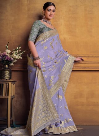 Weaving Lavender Silk Trendy Saree