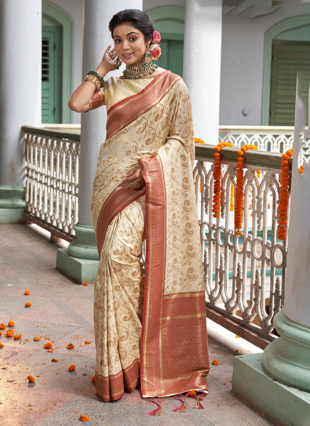 Buy Mehndi Functional Dark Green Color Silk Fabric Saree Online - SREV3122  | Appelle Fashion