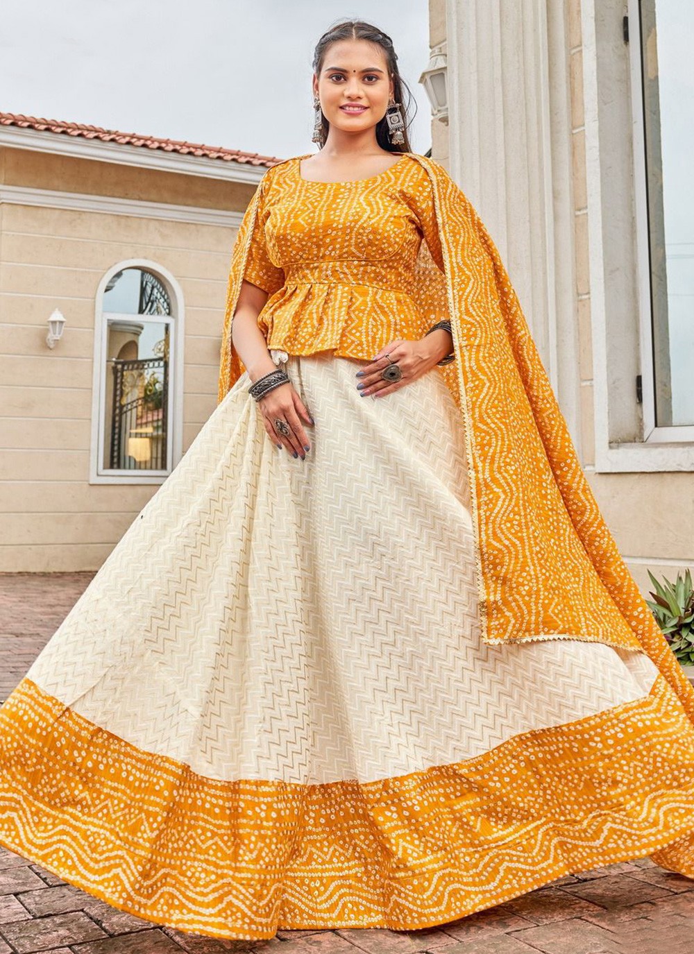 Radiant Cotton Weaving Off White Readymade Lehenga Choli