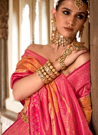 Weaving Orange and Pink Saree