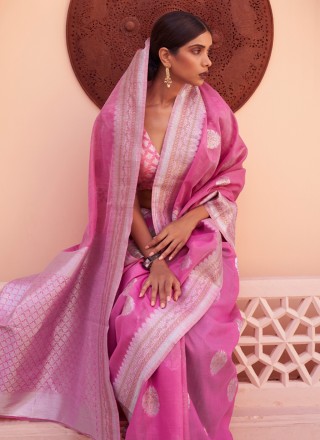 Weaving Pink Contemporary Style Saree