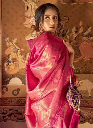 Weaving Pink Handloom silk Designer Saree