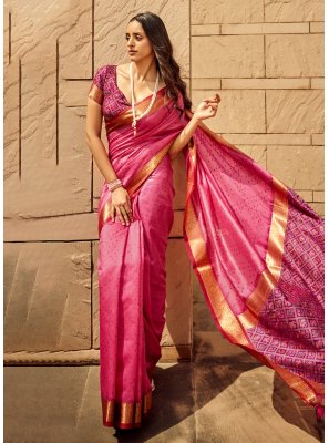 Weaving Pink Silk Contemporary Saree