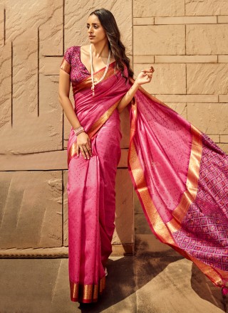 Weaving Pink Silk Contemporary Saree