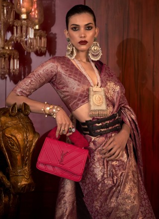 Weaving Purple Handloom silk Designer Saree