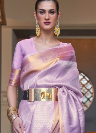 Weaving Purple Silk Contemporary Saree