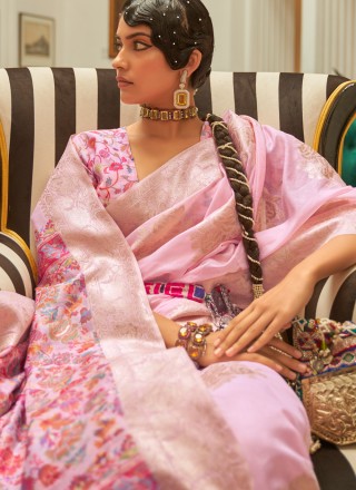 Weaving Rose Pink Classic Designer Saree