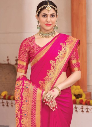 Weaving Silk Pink Saree