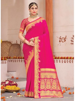 Weaving Silk Pink Saree