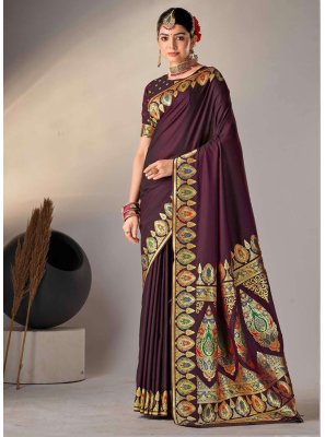 Weaving Silk Purple Contemporary Saree