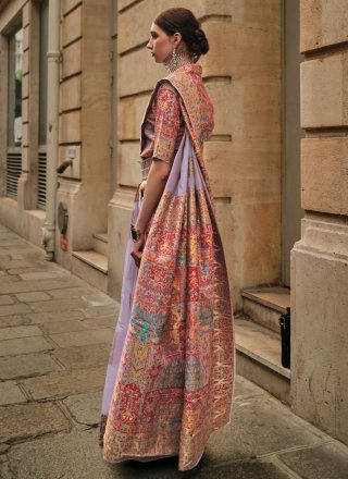 Weaving Work Handloom Silk Classic Sari In Lavender