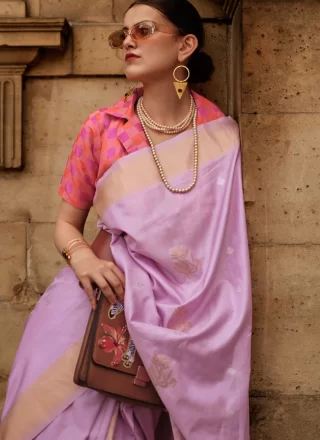 Weaving Work Handloom Silk Designer Saree In Lavender