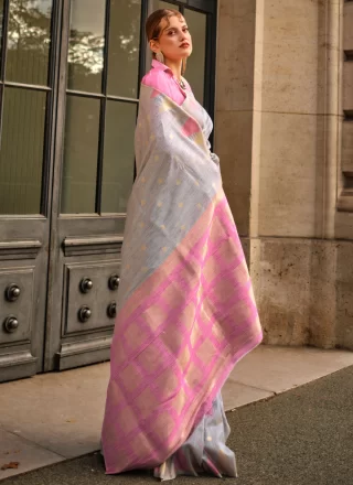 Weaving Work Khadi Silk Trendy Saree In Grey for Ceremonial