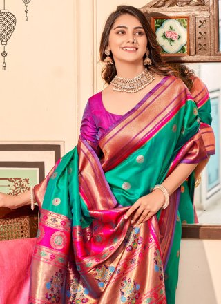 Weaving Work Silk Traditional Saree In Aqua Blue