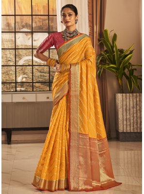 Weaving Yellow Banarasi Silk Contemporary Saree