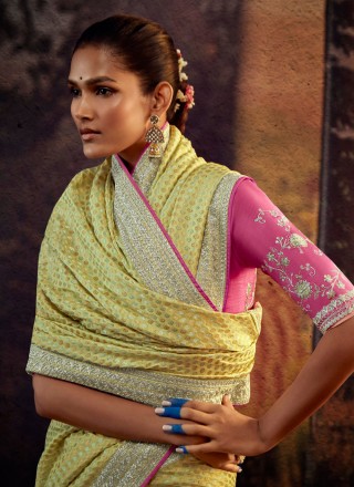 Weaving Yellow Fancy Fabric Classic Saree