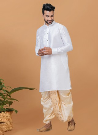White Banarasi Silk Dhoti Kurta