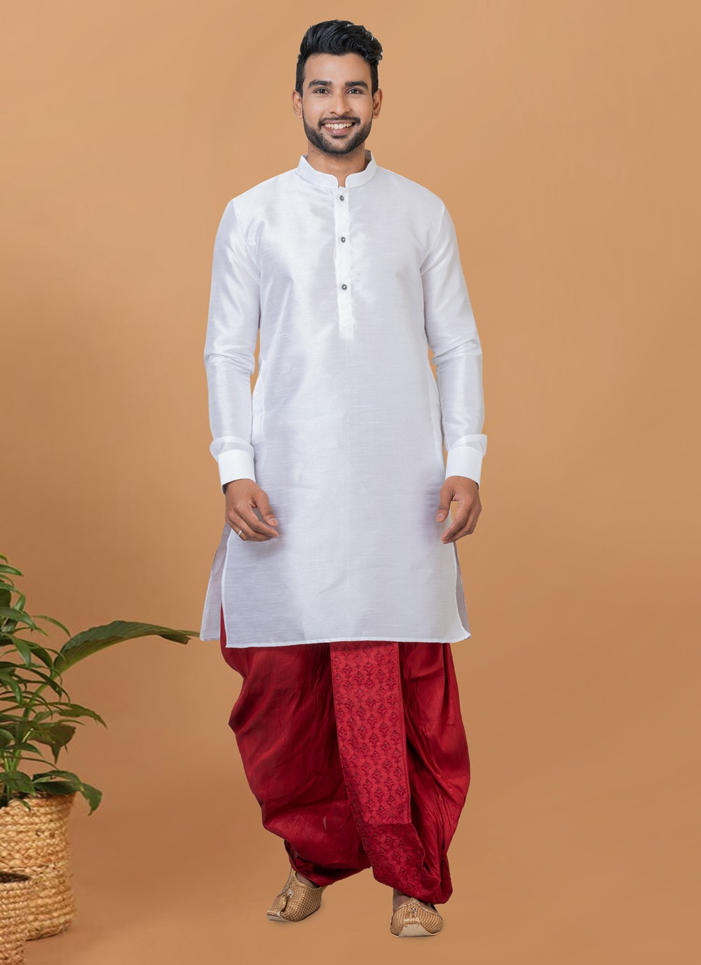 White Color Dhoti Kurta buy online Mens